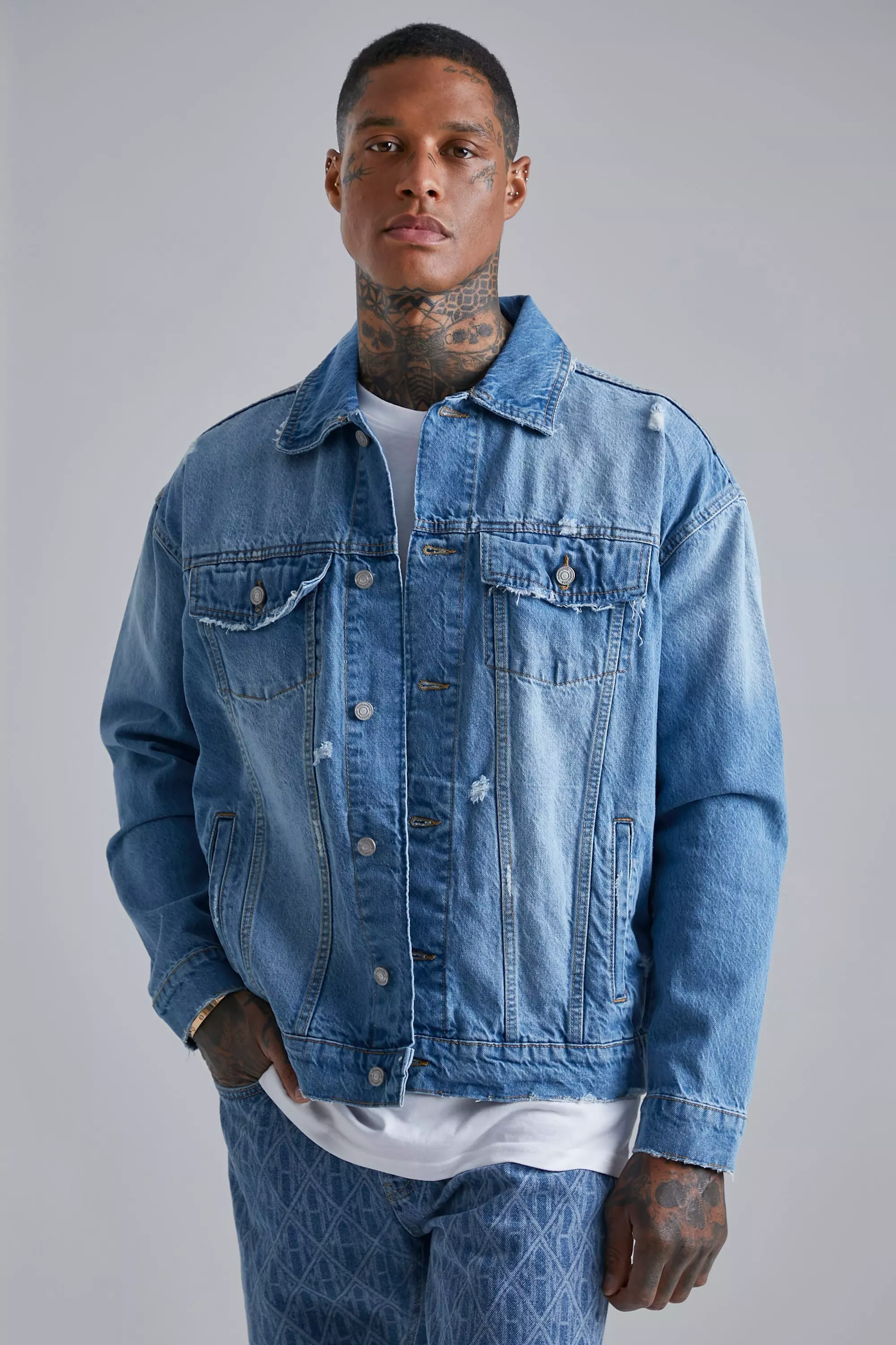 Distressed denim hot sale vest mens